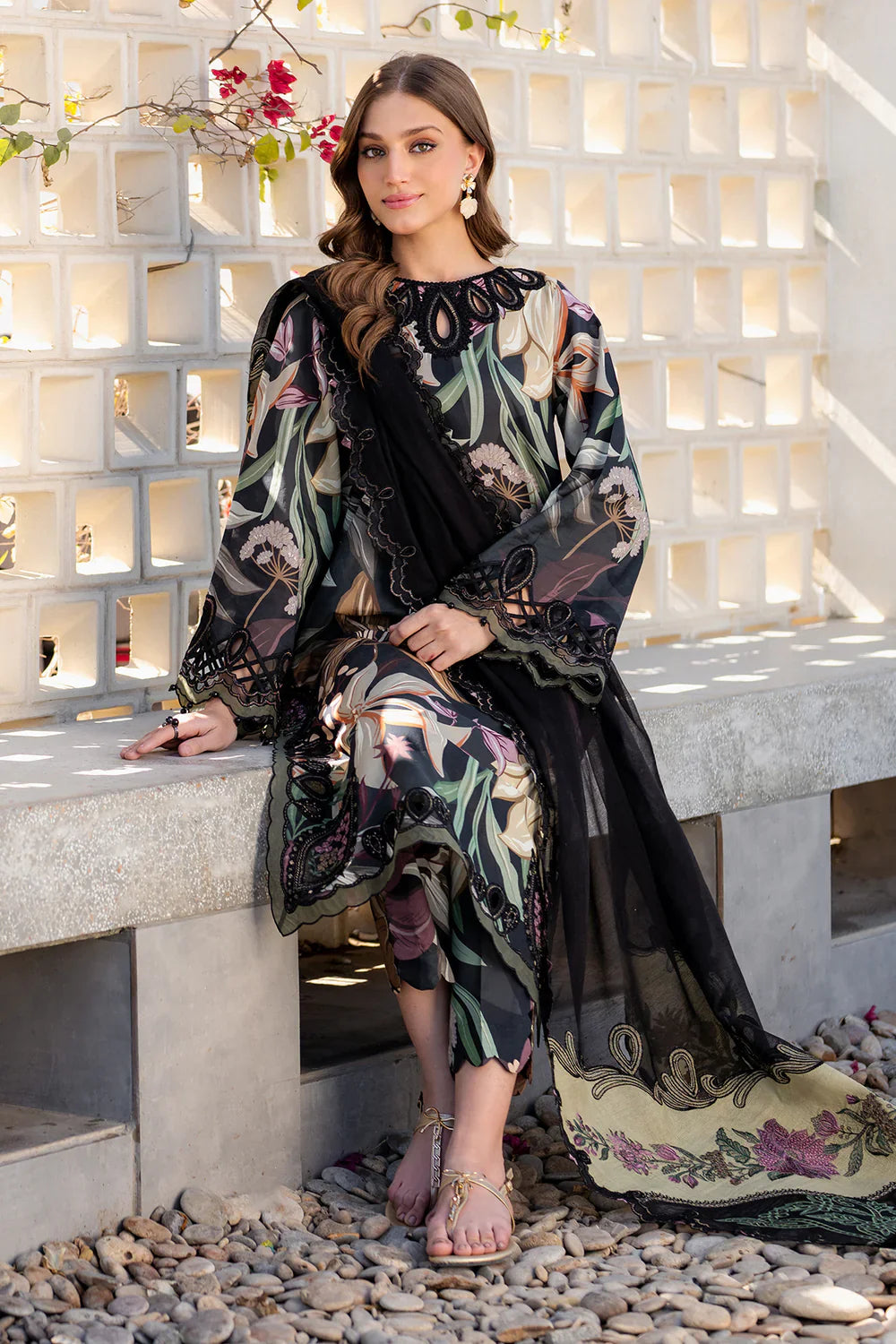3PC LAWN Printed Embroidered SHIRT WITH Chiffon EMB DUPATTA AND TROUSER - FT 822