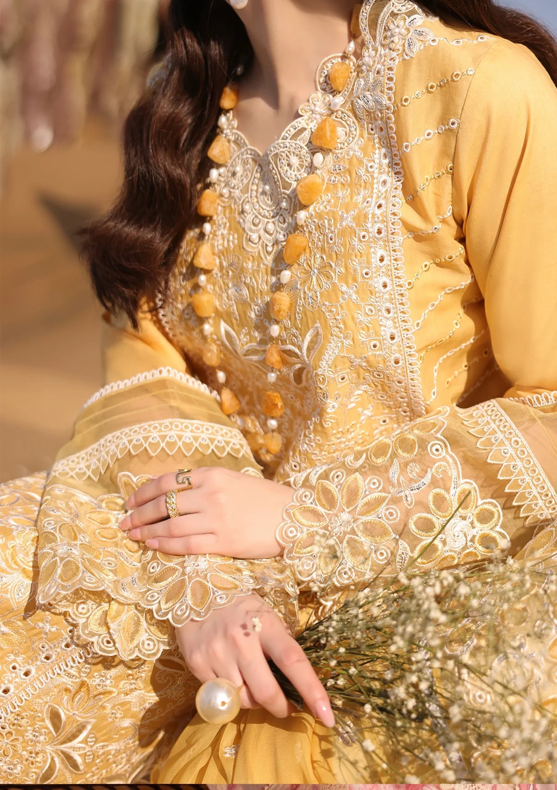 3PC LAWN CHIKANKARI EMBROIDERED SHIRT WITH KHADDI NET EMB DUPATTA AND EMB TROUSER-BIC-4707