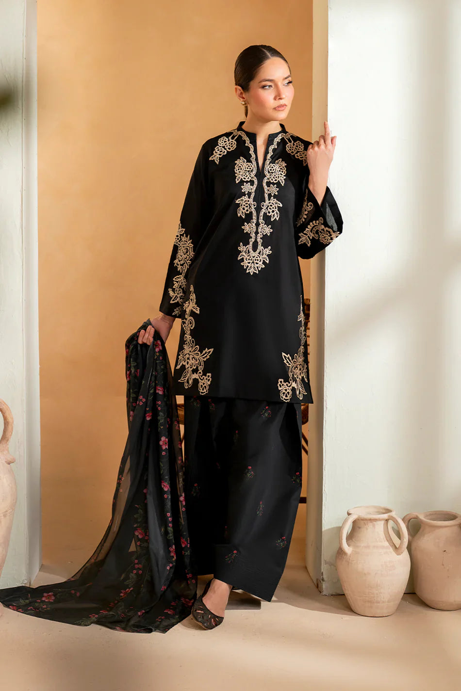 3PC LAWN Embroidered SHIRT WITH Printed Diamond DUPATTA AND TROUSER - FT 770
