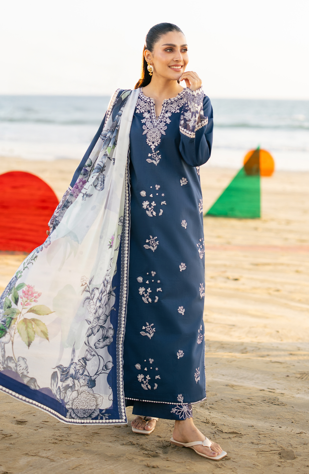 3PC LAWN EMBROIDERED SHIRT WITH CHIFFON PRINT DUPATTA AND EMB TROUSER-BIC-4845