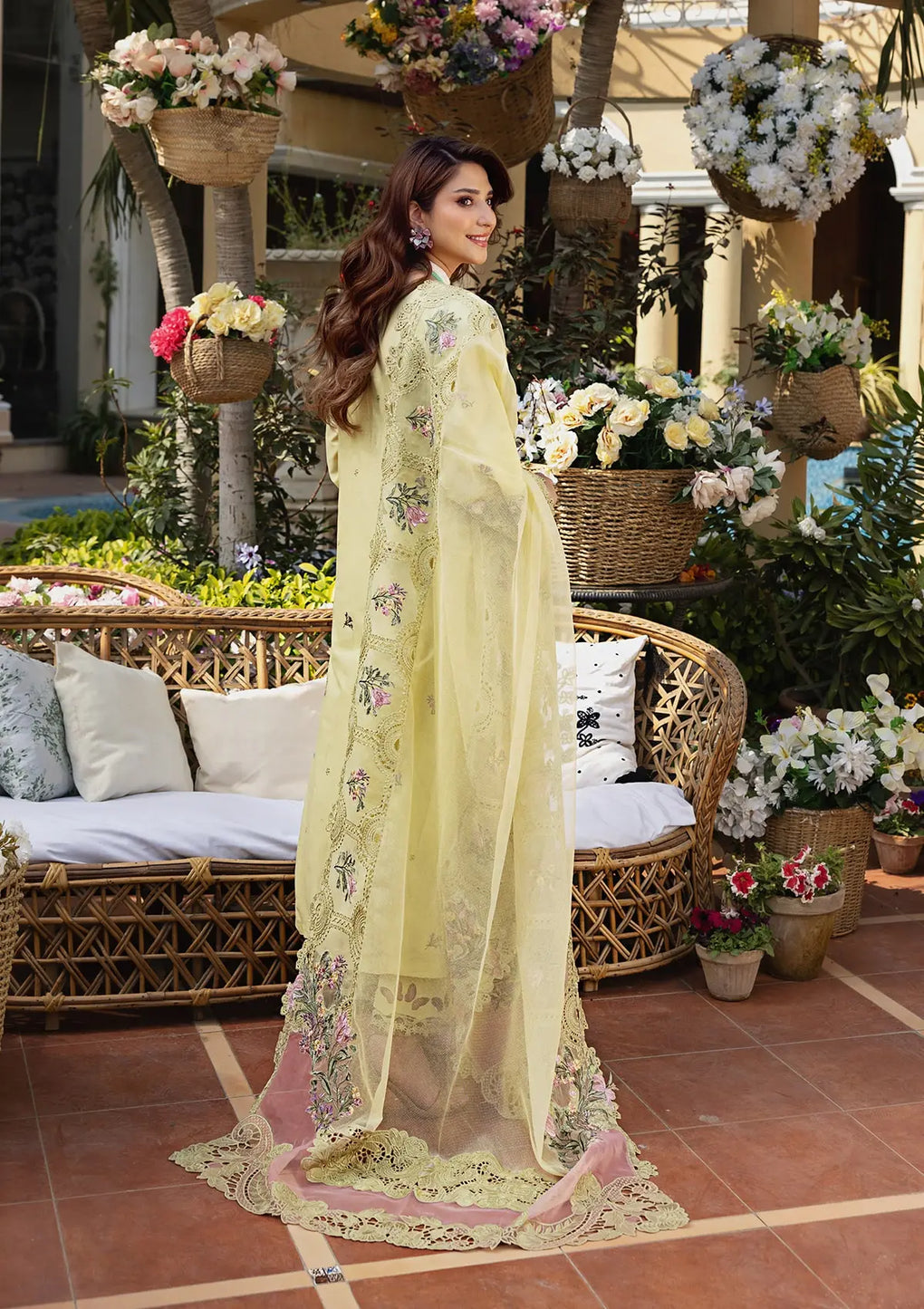 3PC LAWN CHIKANKARI EMBROIDERED SHIRT WITH KHAADI NET EMB DUPATTA AND EMB TROUSER-BIC-4601