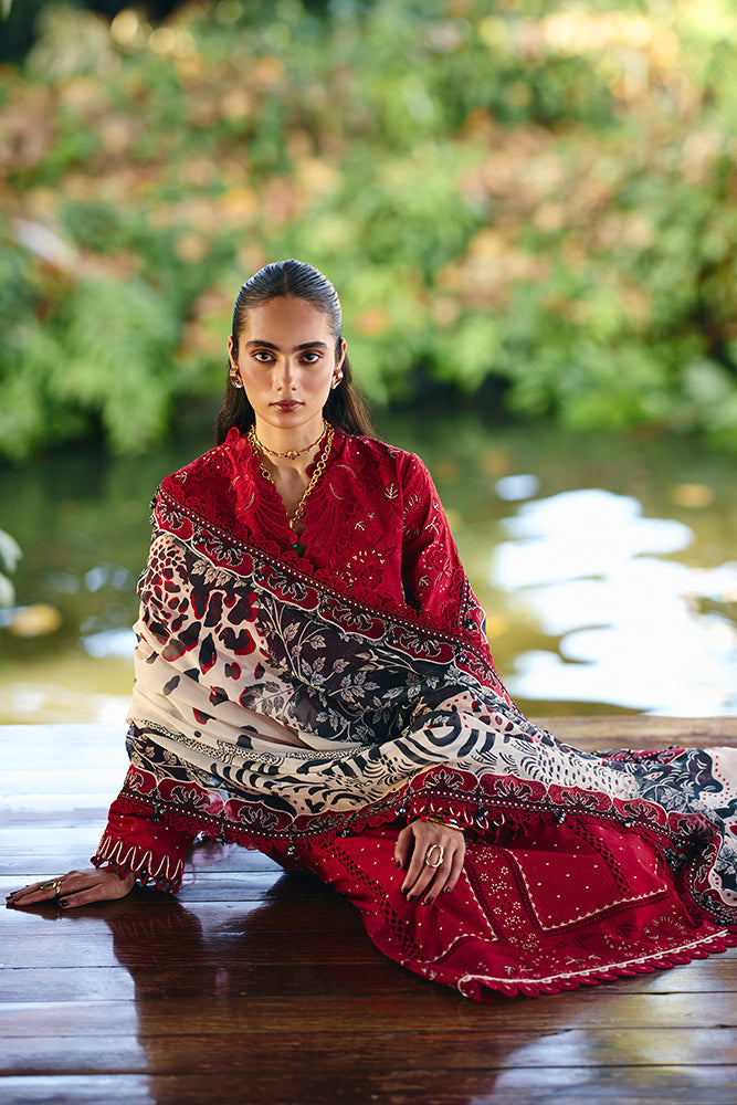 3PC LAWN EMBROIDERED SHIRT WITH CHIFFON PRINT DUPATTA AND EMB TROUSER-BIC-4810
