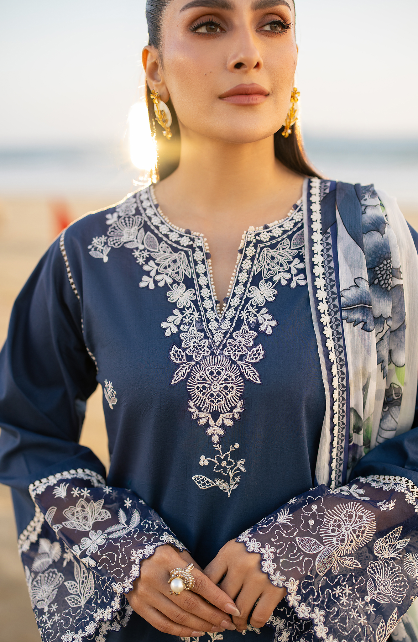 3PC LAWN EMBROIDERED SHIRT WITH CHIFFON PRINT DUPATTA AND EMB TROUSER-BIC-4845