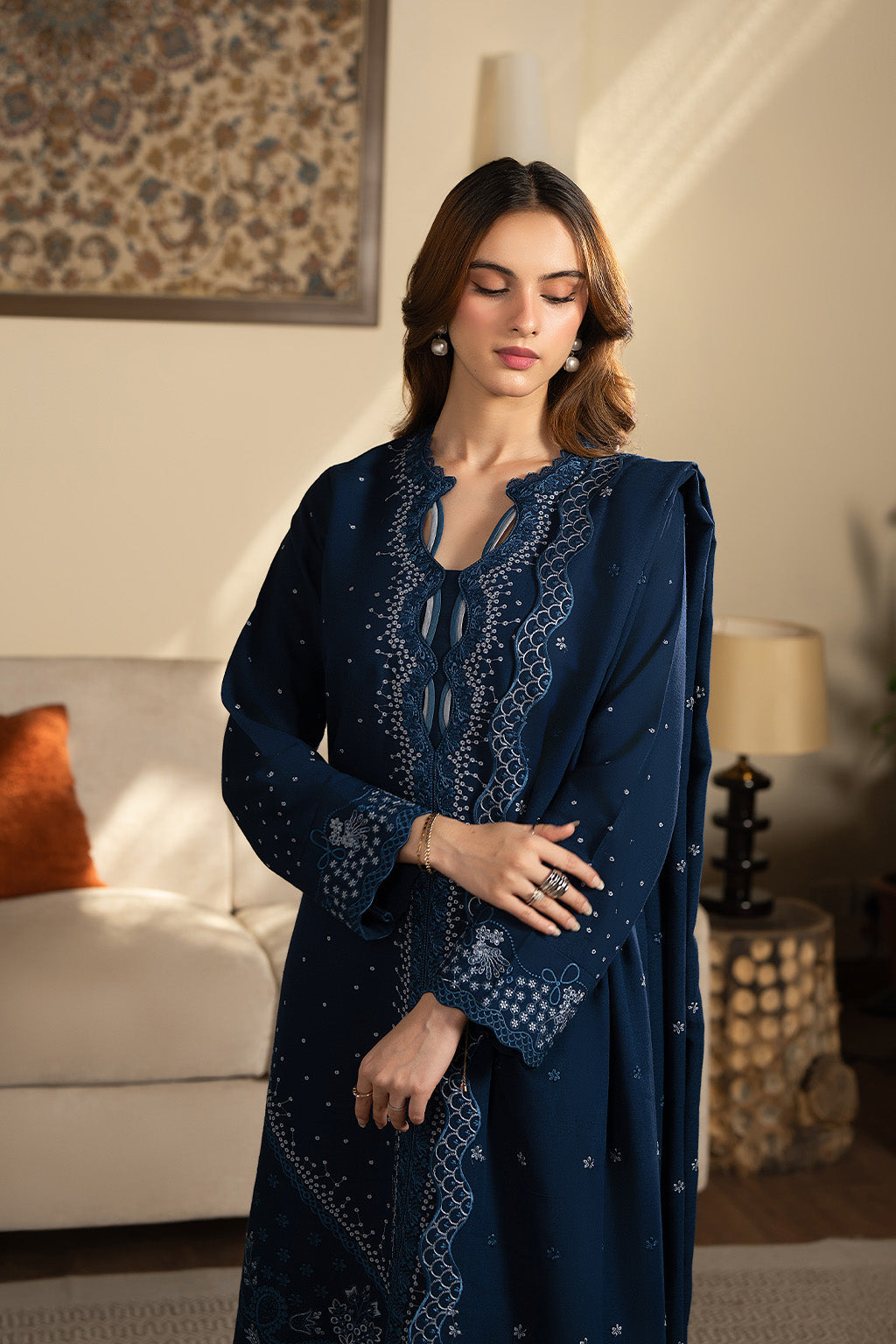 3PC LAWN EMBROIDERED SHIRT WITH KHADDI NET EMBROIDERED DUPATTA AND TROUSER-BIC-4675