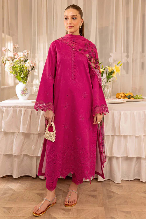 3PC LAWN Boring Embroidered SHIRT WITH Printed Poly DUPATTA AND TROUSER - JN 204