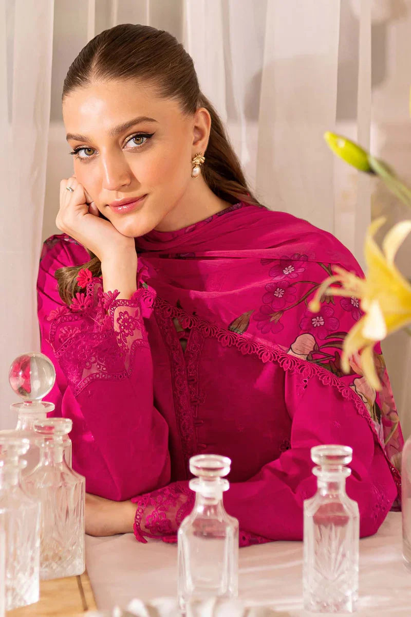 3PC LAWN Boring Embroidered SHIRT WITH Printed Poly DUPATTA AND TROUSER - JN 204
