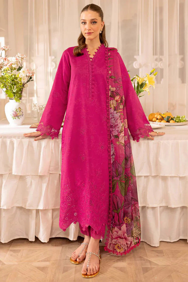 3PC LAWN Boring Embroidered SHIRT WITH Printed Poly DUPATTA AND TROUSER - JN 204