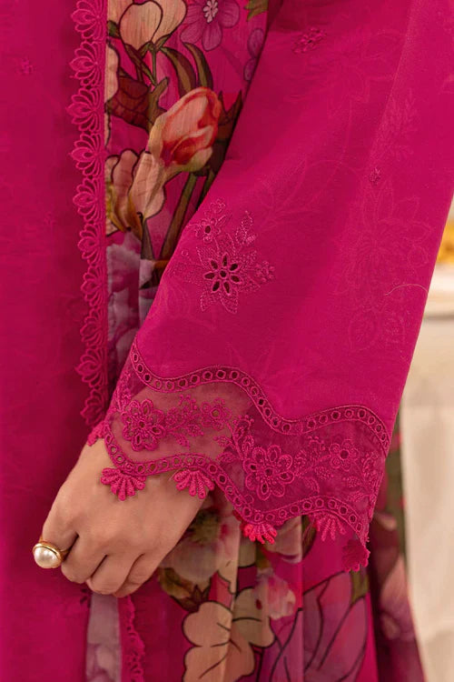 3PC LAWN Boring Embroidered SHIRT WITH Printed Poly DUPATTA AND TROUSER - JN 204