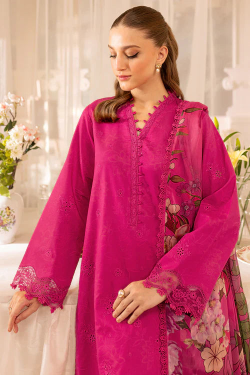3PC LAWN Boring Embroidered SHIRT WITH Printed Poly DUPATTA AND TROUSER - JN 204