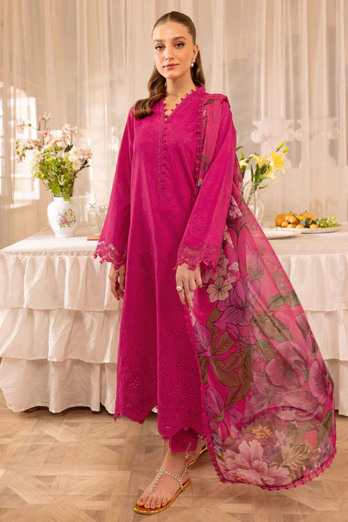 3PC LAWN Boring Embroidered SHIRT WITH Printed Poly DUPATTA AND TROUSER - JN 204