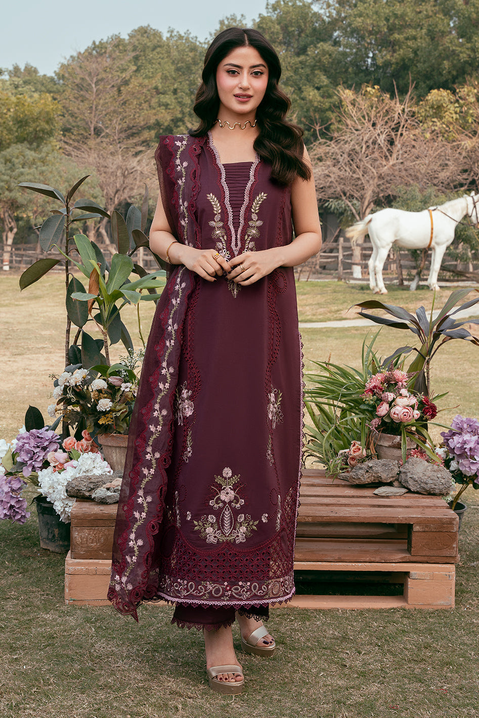 3PC LAWN EMBROIDERED SHIRT WITH ORGANZA EMBROIDERED DUPATTA AND TROUSER-BIC-4820