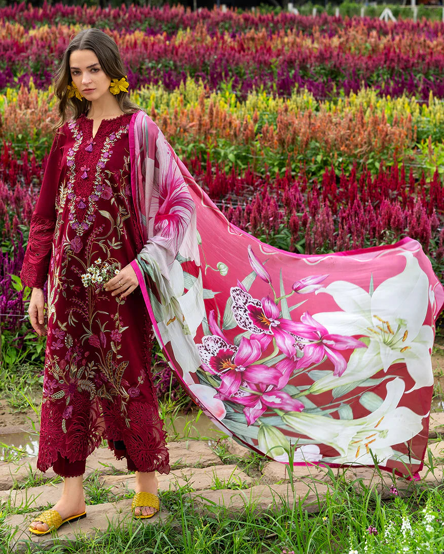 3PC LAWN Embroidered SHIRT WITH Printed Silk DUPATTA AND TROUSER - JN 201