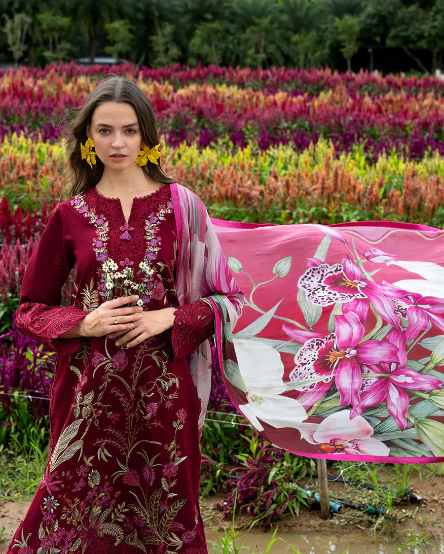 3PC LAWN Embroidered SHIRT WITH Printed Silk DUPATTA AND TROUSER - JN 201