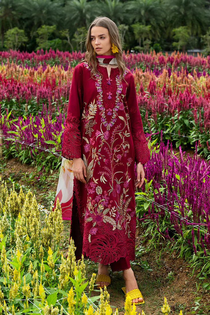 3PC LAWN Embroidered SHIRT WITH Printed Silk DUPATTA AND TROUSER - JN 201