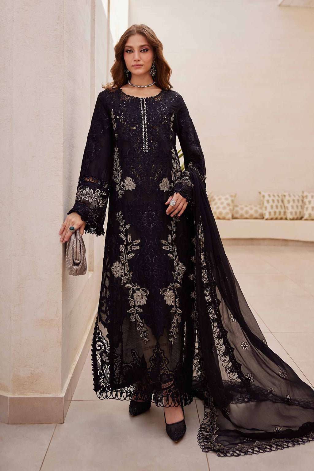3PC LAWN EMBROIDERED SHIRT WITH  Chiffon EMBROIDERED Dupatta AND TROUSER - NK 7305 FT