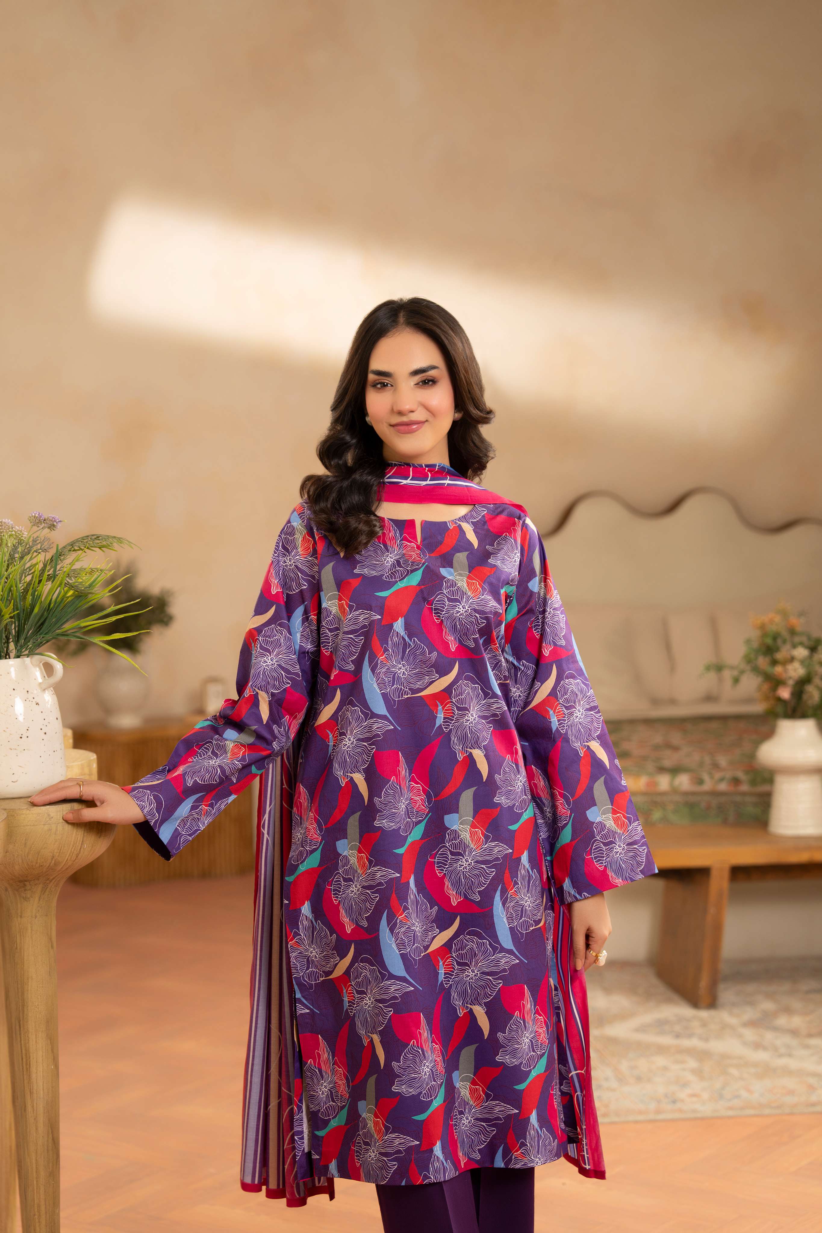 3PC LAWN PRINTED SHIRT WITH LAWN PRINT DUPATTA AND CAMBRIC TROUSER-P-4506