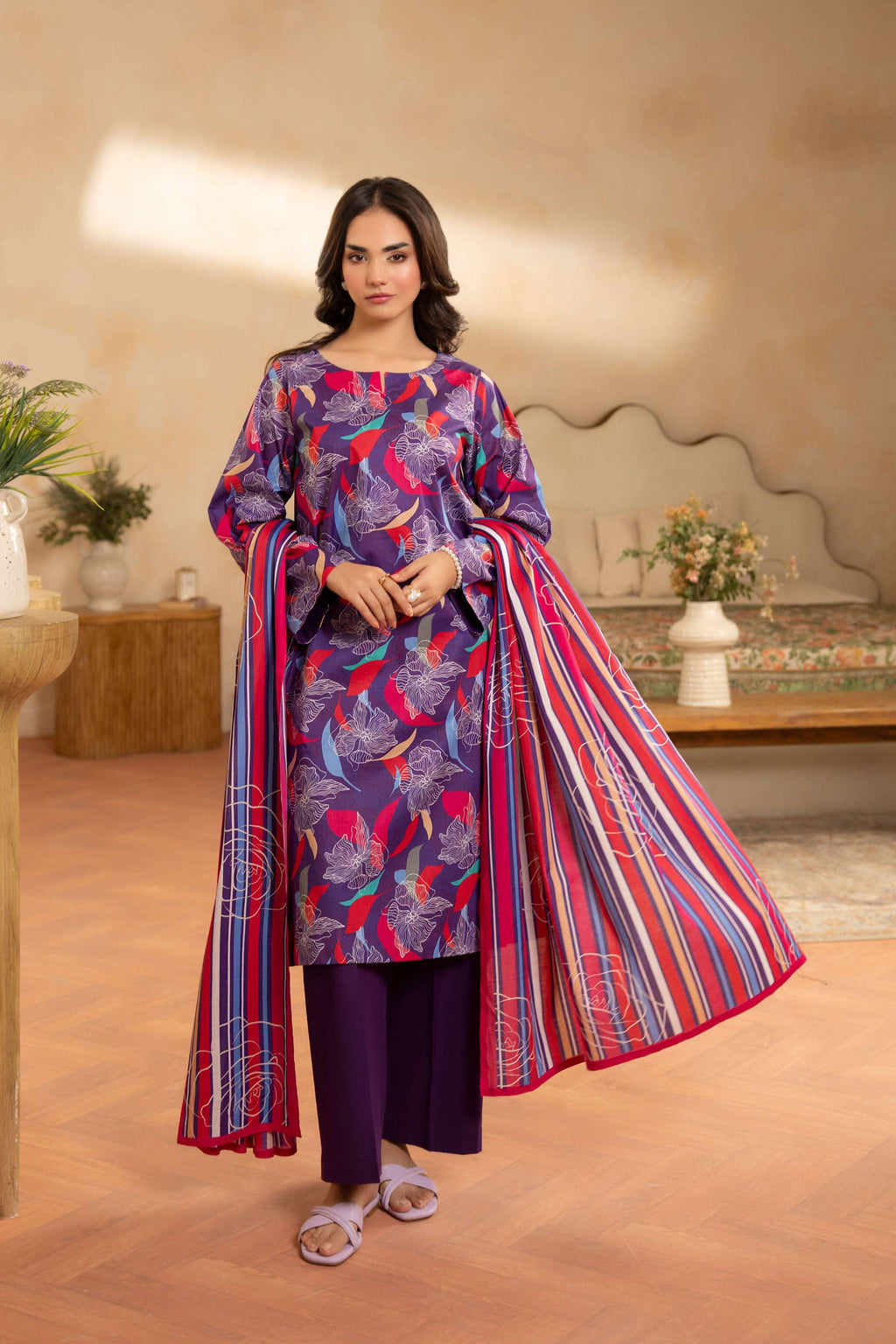 3PC LAWN PRINTED SHIRT WITH LAWN PRINT DUPATTA AND CAMBRIC TROUSER-P-4506