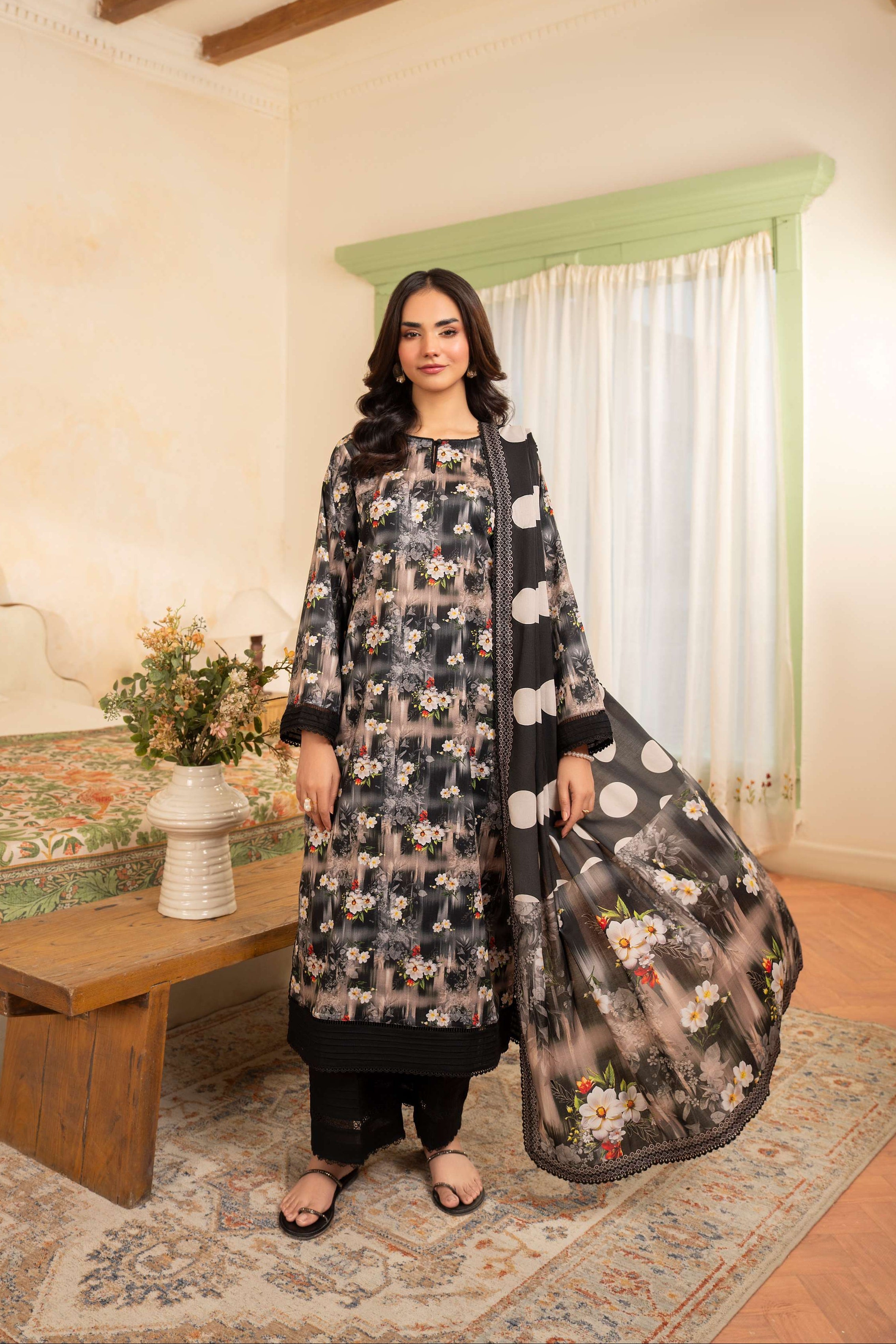 3PC LAWN PRINTED SHIRT WITH LAWN PRINT DUPATTA AND CAMBRIC TROUSER-P-4504