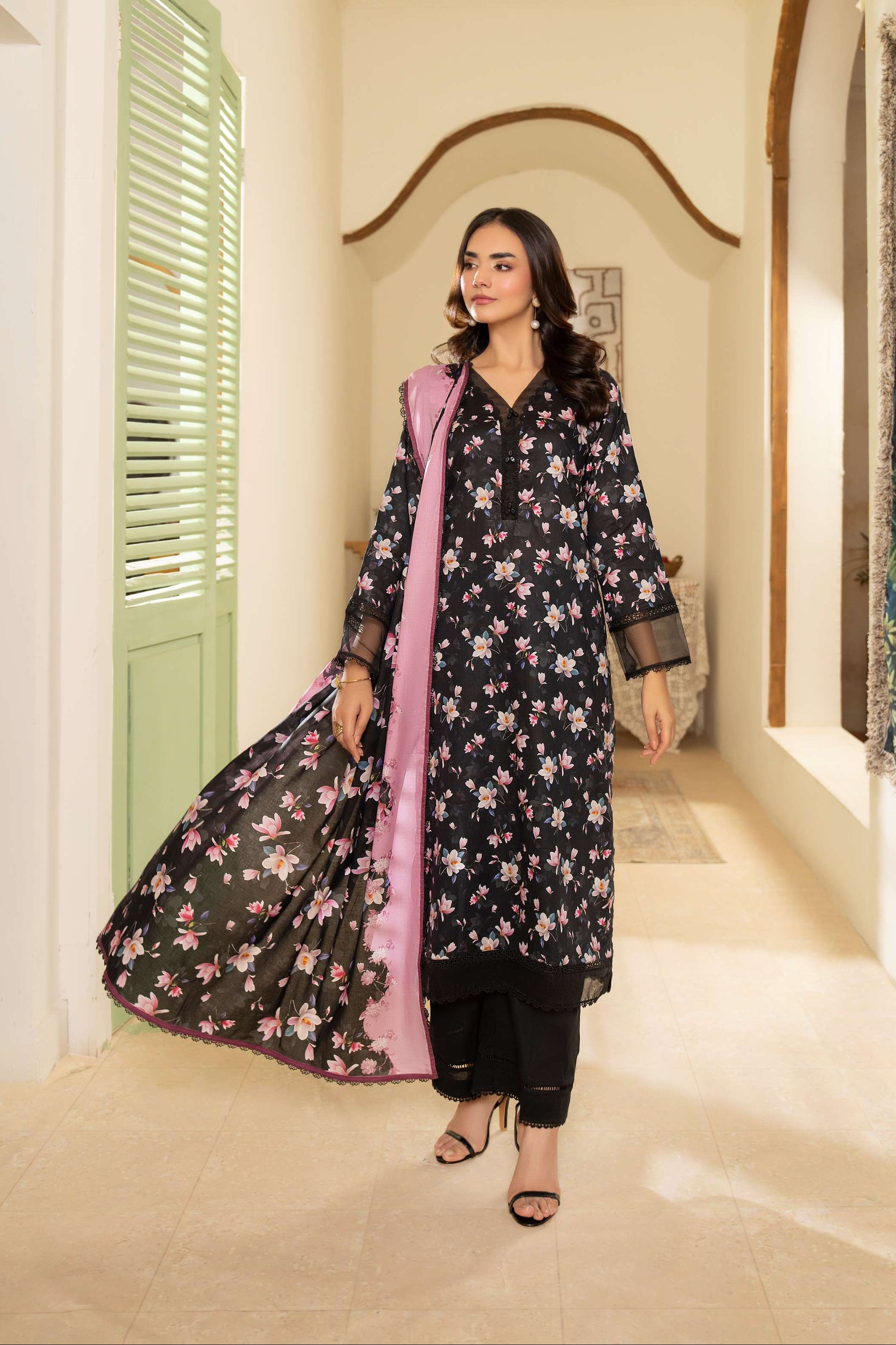 3PC LAWN PRINTED SHIRT WITH LAWN PRINT DUPATTA AND CAMBRIC TROUSER-P-4508