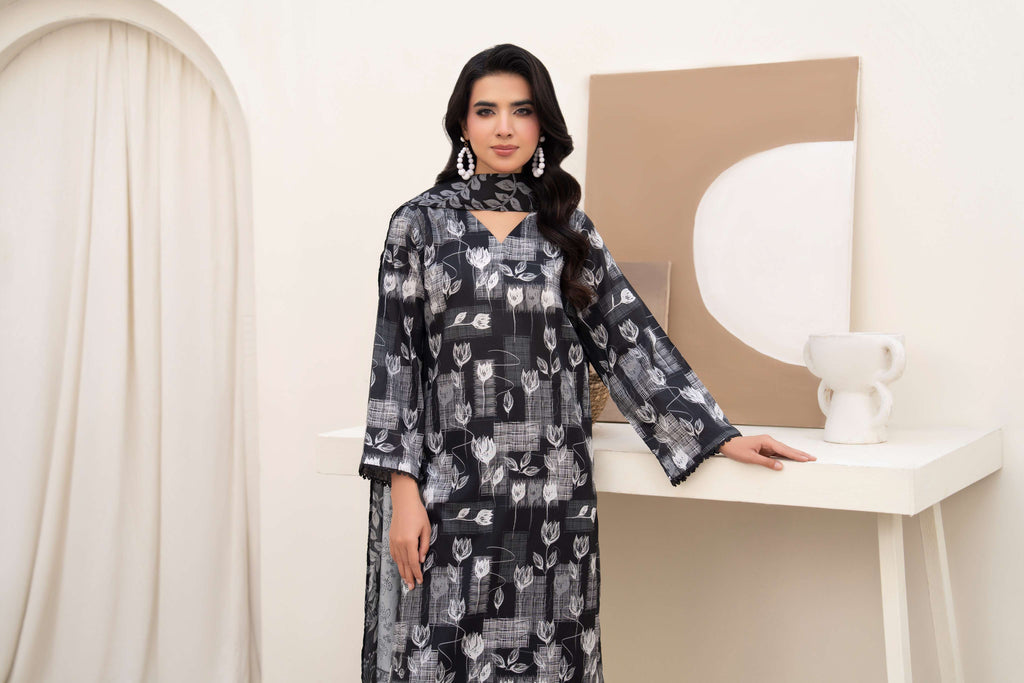 3PC LAWN PRINTED SHIRT WITH LAWN PRINT DUPATTA AND CAMBRIC TROUSER-P-4511