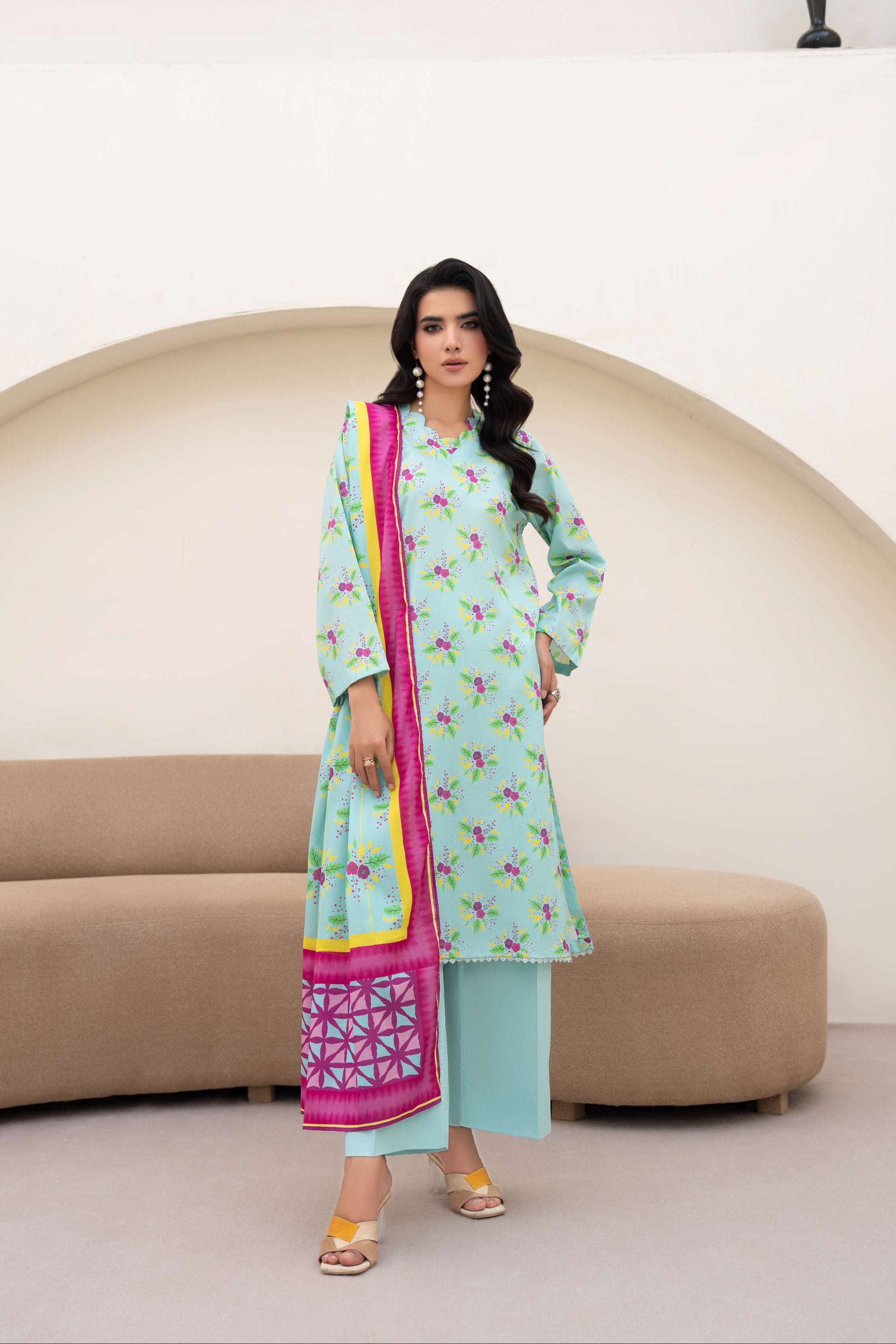3PC LAWN PRINTED SHIRT WITH LAWN PRINT DUPATTA AND CAMBRIC TROUSER-P-4514