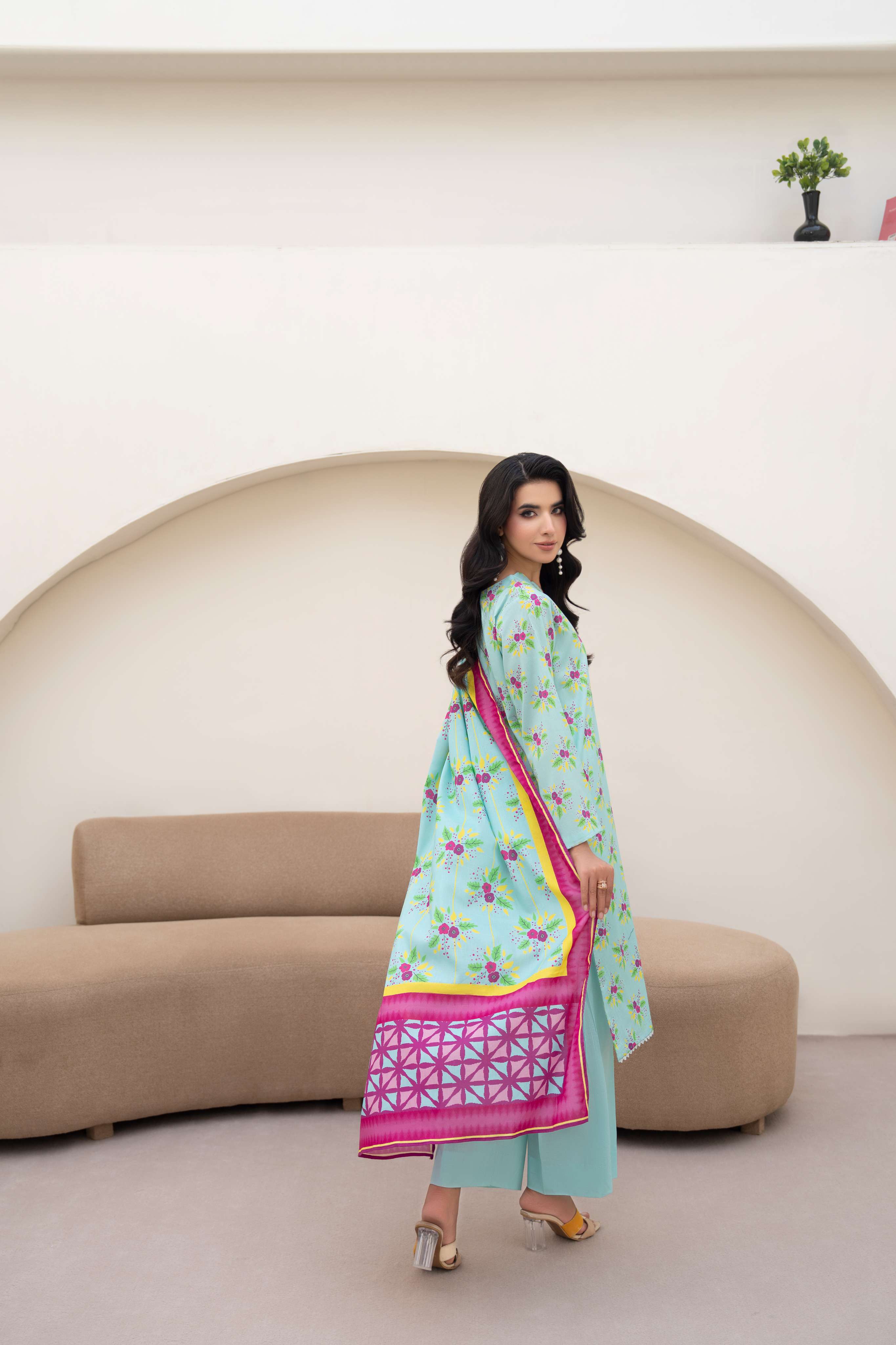 3PC LAWN PRINTED SHIRT WITH LAWN PRINT DUPATTA AND CAMBRIC TROUSER-P-4514