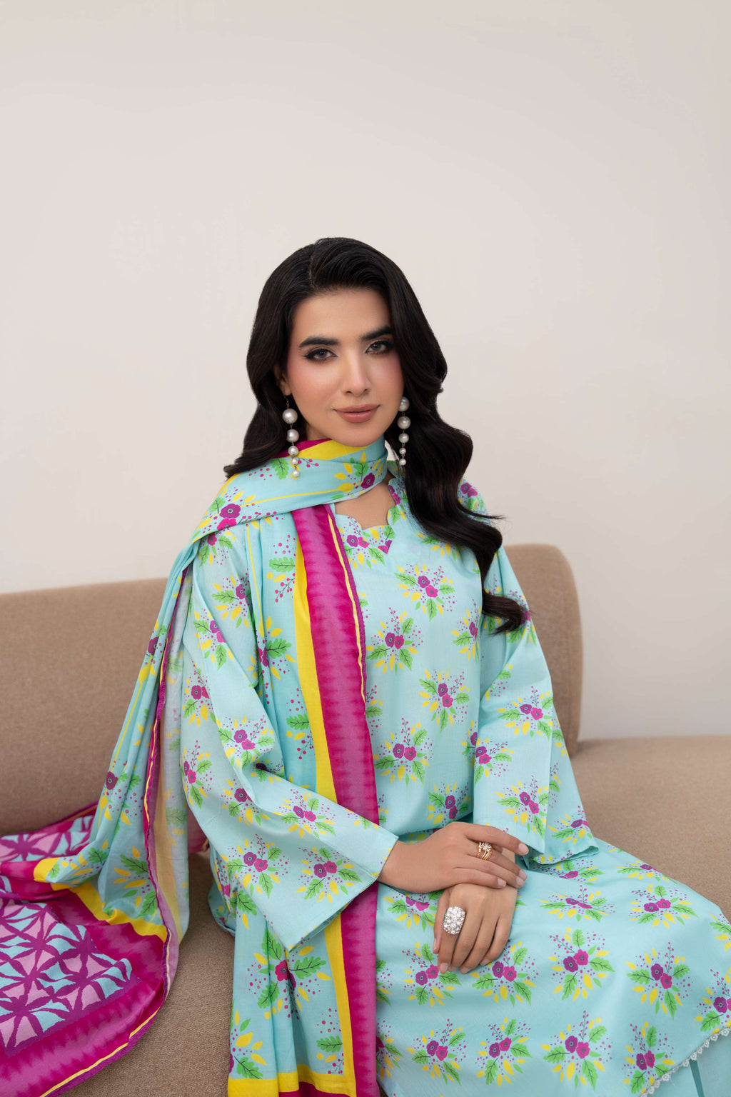 3PC LAWN PRINTED SHIRT WITH LAWN PRINT DUPATTA AND CAMBRIC TROUSER-P-4514