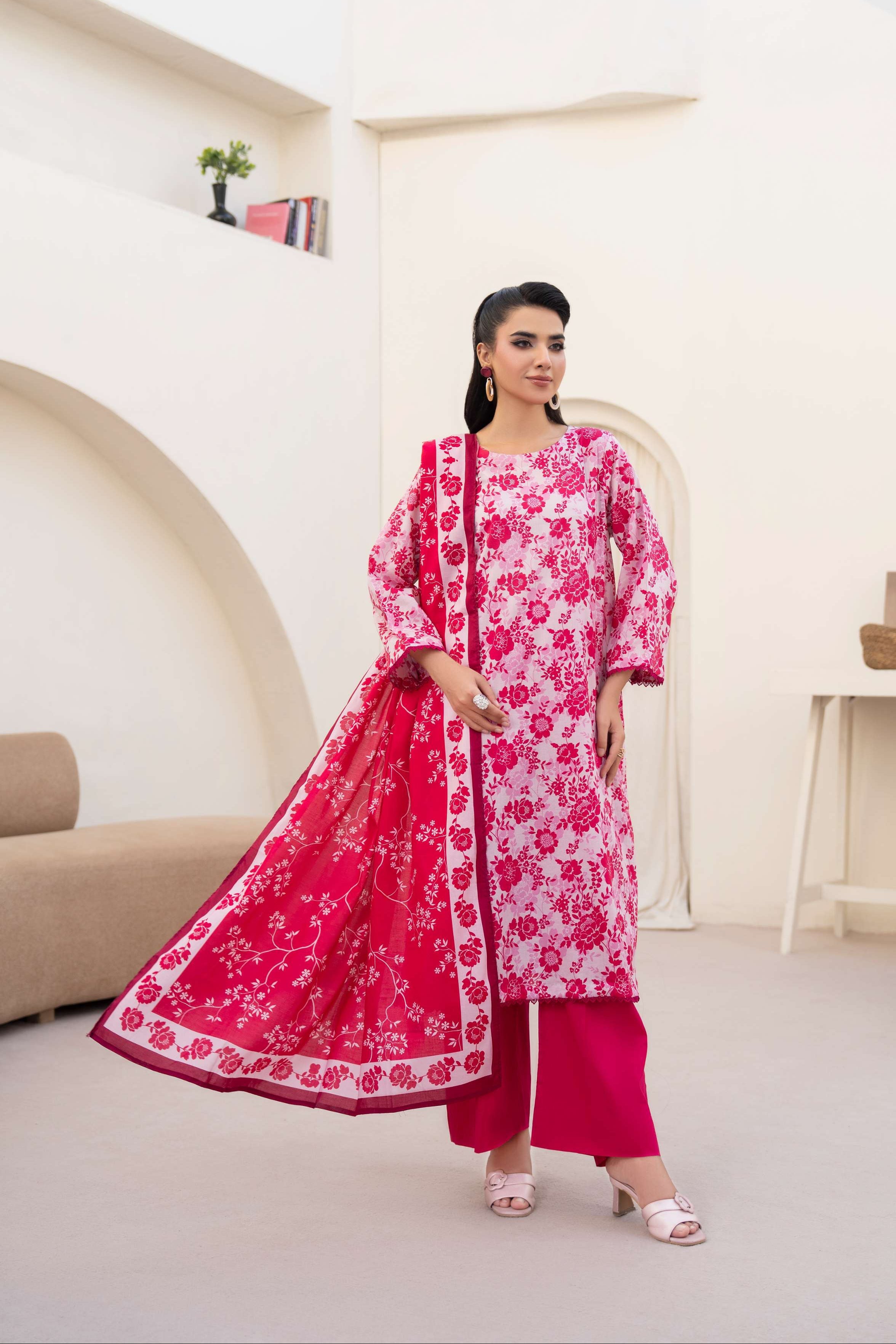 3PC LAWN PRINTED SHIRT WITH LAWN PRINT DUPATTA AND CAMBRIC TROUSER-P-4517