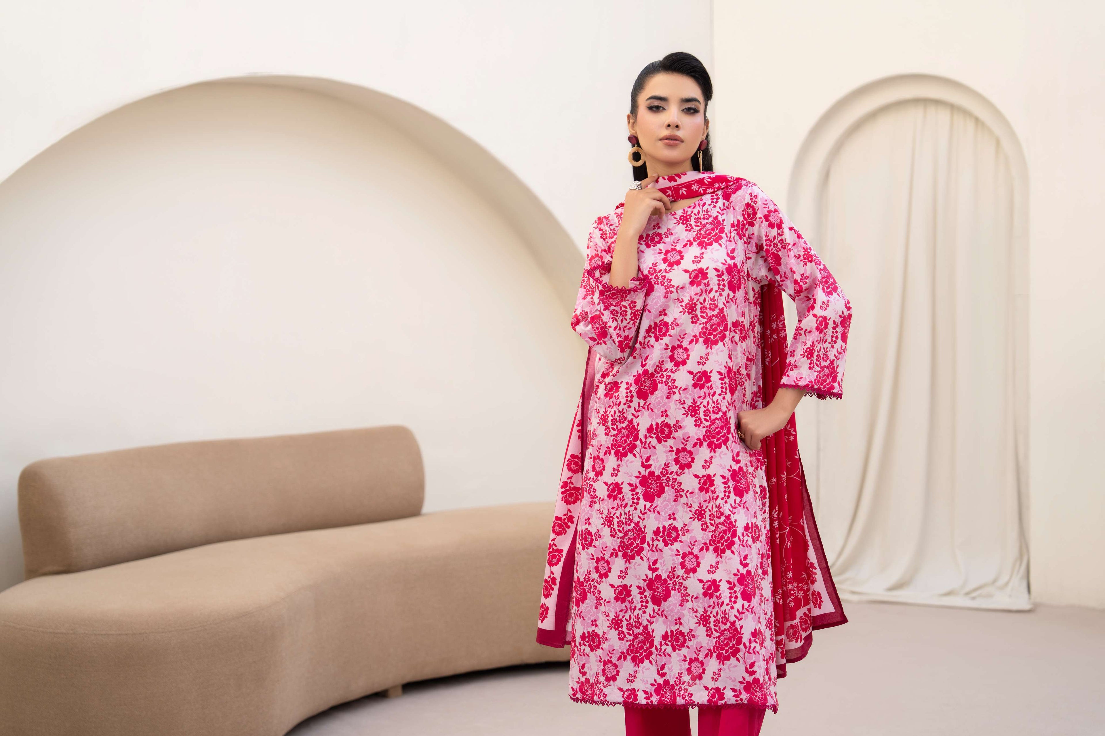 3PC LAWN PRINTED SHIRT WITH LAWN PRINT DUPATTA AND CAMBRIC TROUSER-P-4517