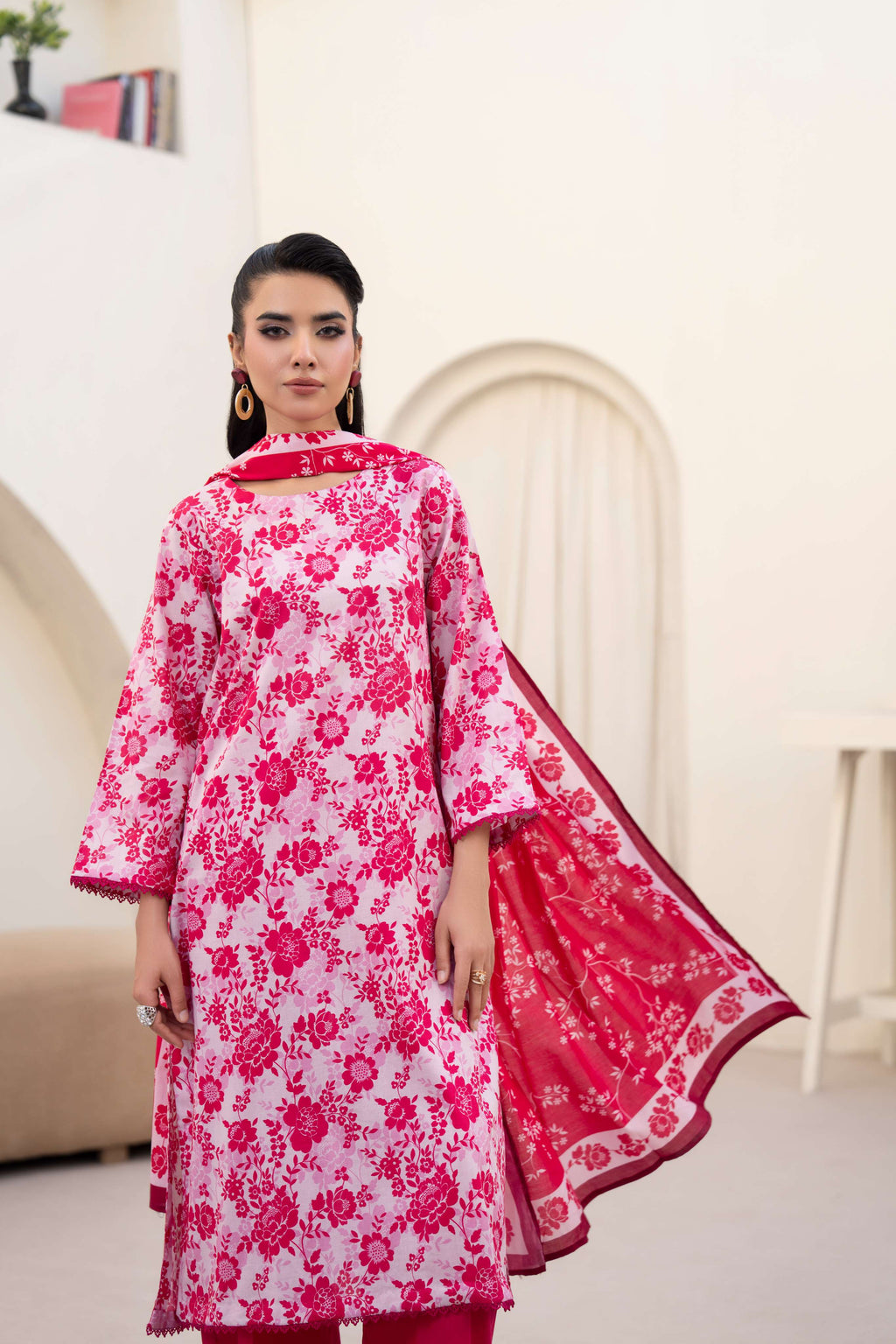 3PC LAWN PRINTED SHIRT WITH LAWN PRINT DUPATTA AND CAMBRIC TROUSER-P-4517