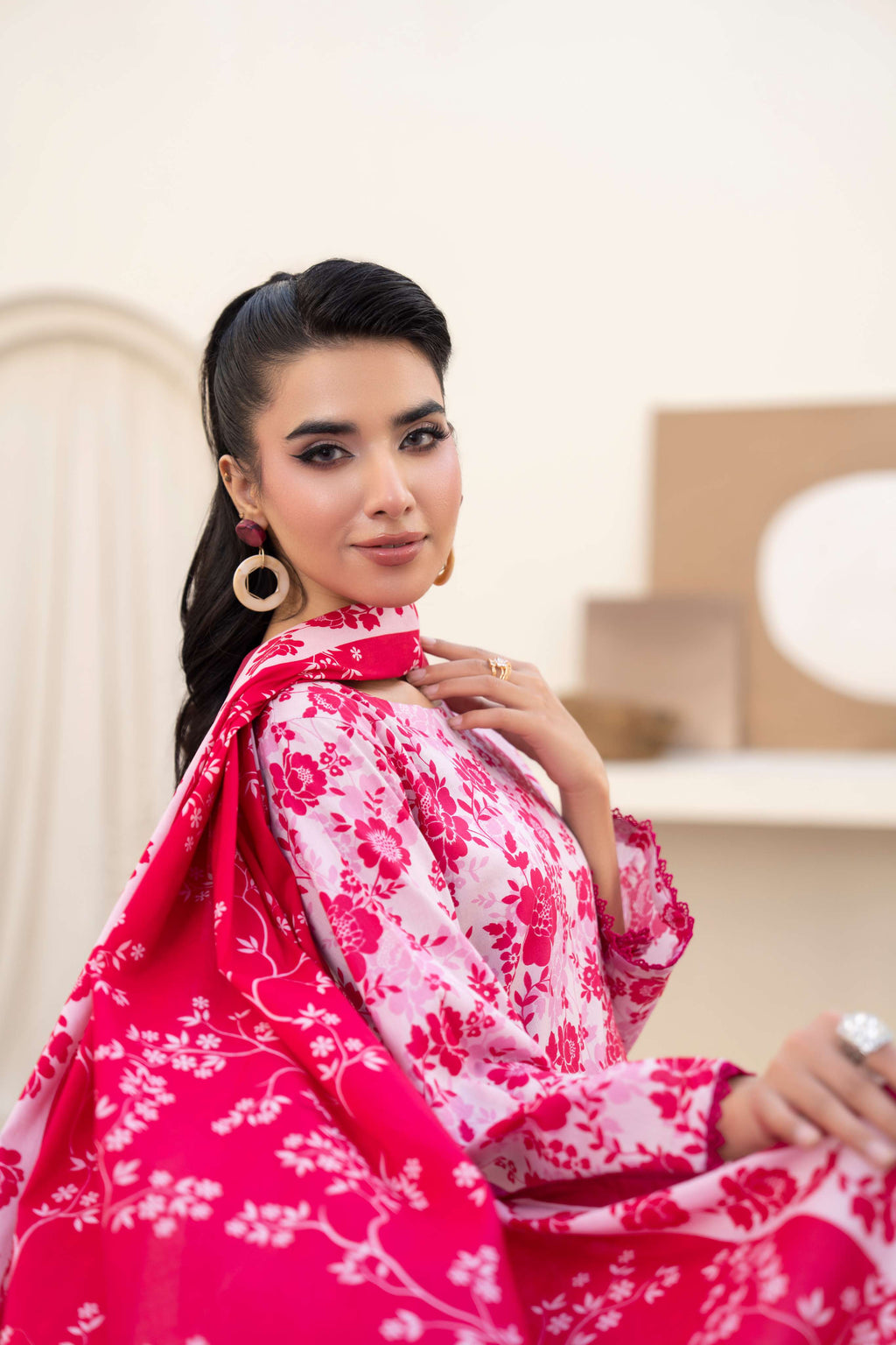 3PC LAWN PRINTED SHIRT WITH LAWN PRINT DUPATTA AND CAMBRIC TROUSER-P-4517