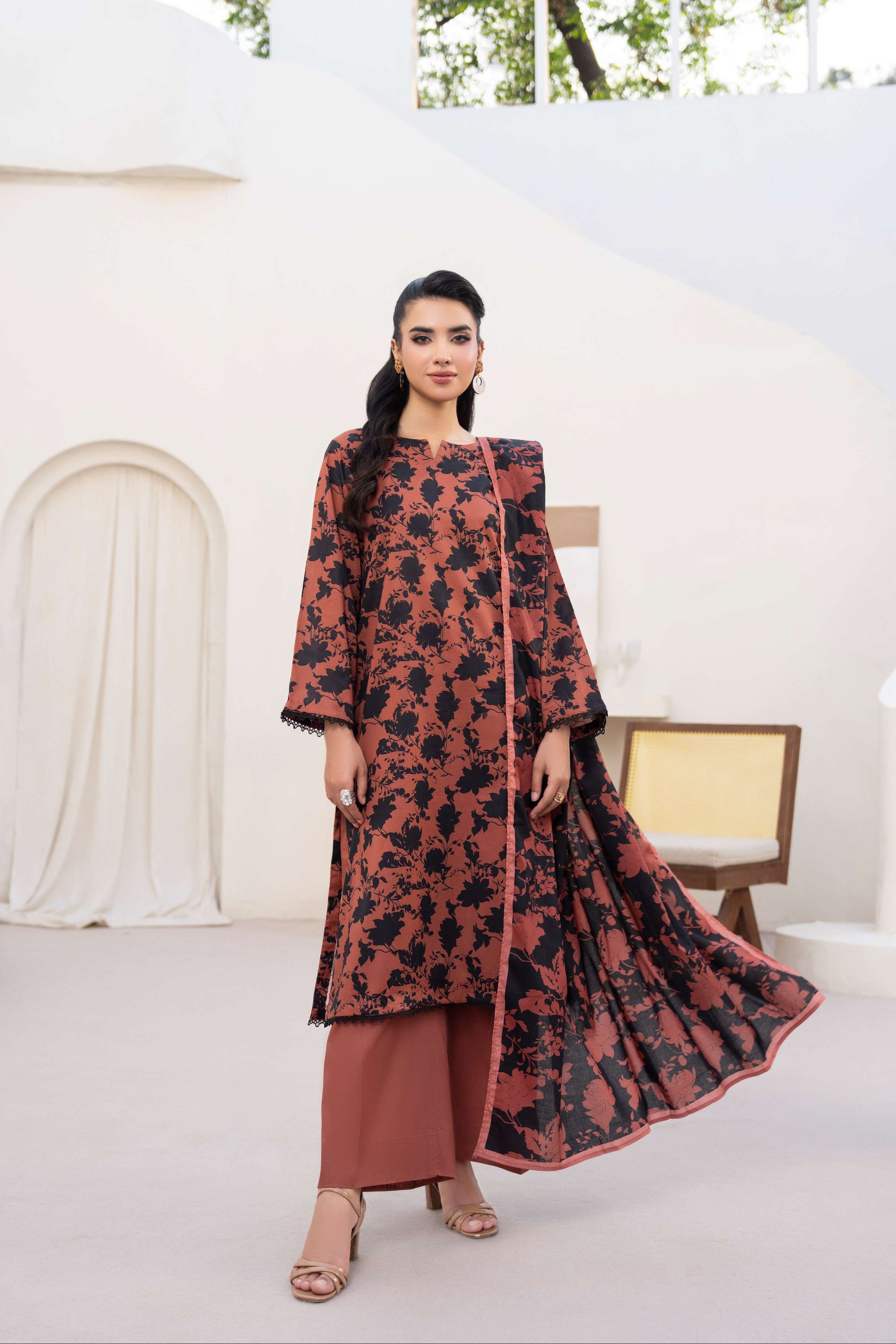 3PC LAWN PRINTED SHIRT WITH LAWN PRINT DUPATTA AND CAMBRIC TROUSER-P-4518