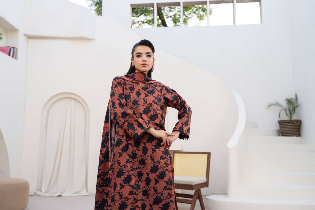 3PC LAWN PRINTED SHIRT WITH LAWN PRINT DUPATTA AND CAMBRIC TROUSER-P-4518