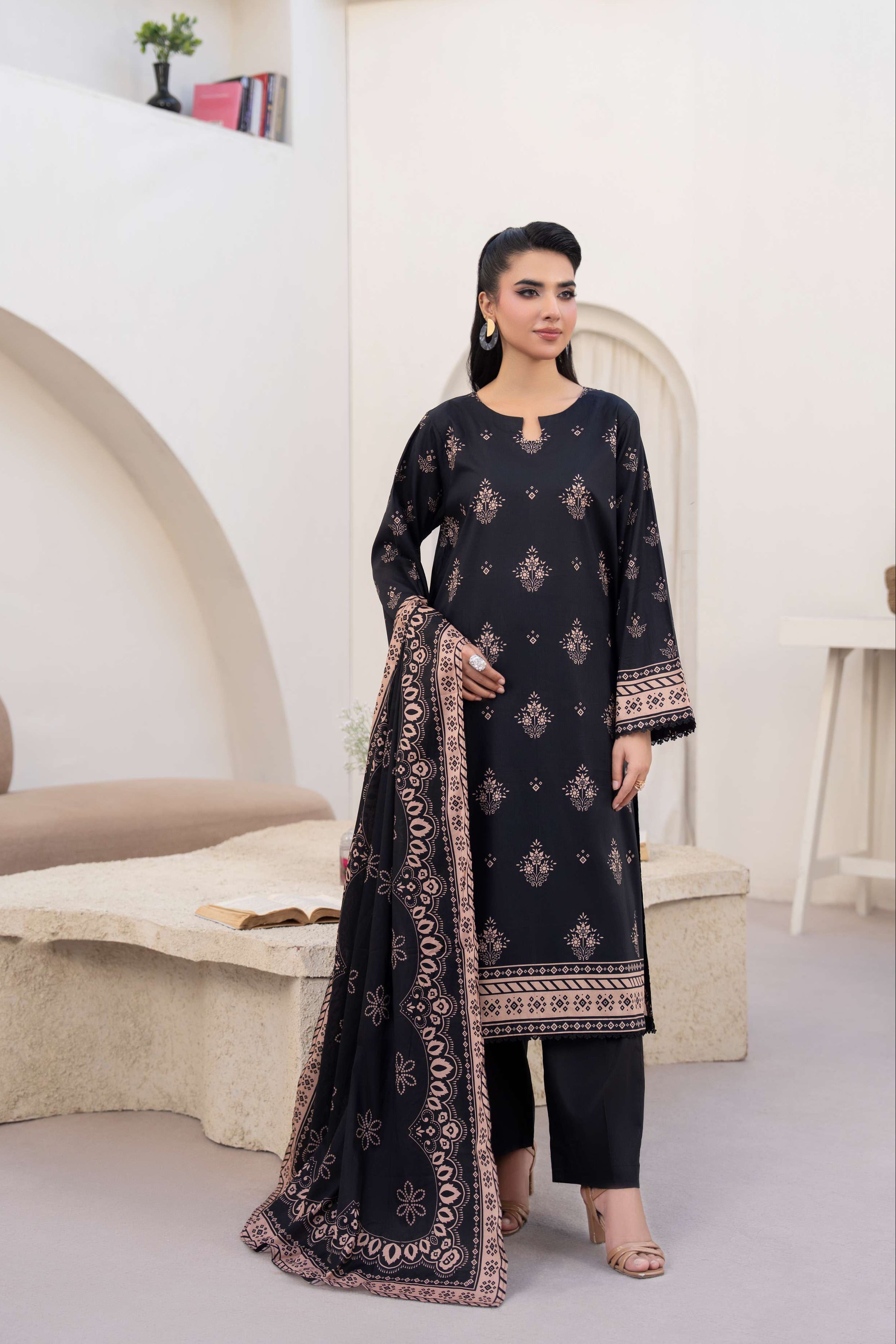 3PC LAWN PRINTED SHIRT WITH LAWN PRINT DUPATTA AND CAMBRIC TROUSER-P-4519