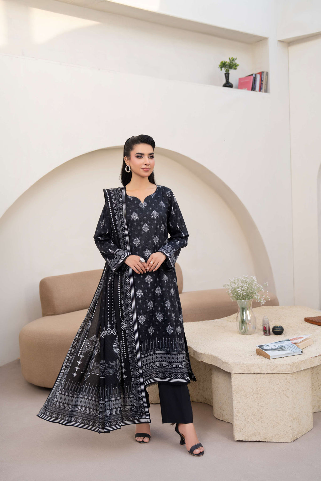 3PC LAWN PRINTED SHIRT WITH LAWN PRINT DUPATTA AND CAMBRIC TROUSER-P-4519