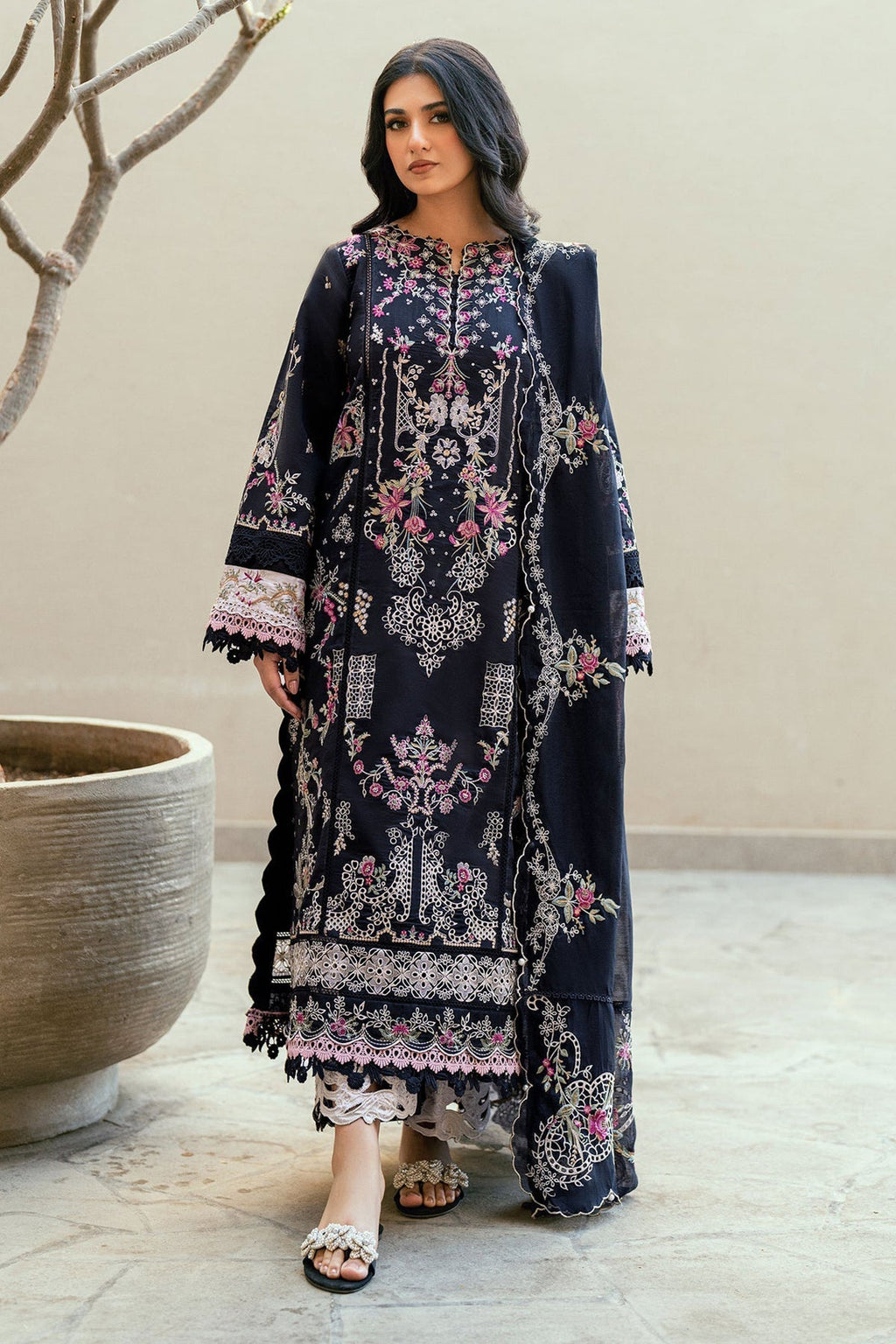 3PC LAWN EMBROIDERED SHIRT WITH KHADDI NET EMBROIDERED DUPATTA & TROUSER-BIC-4826