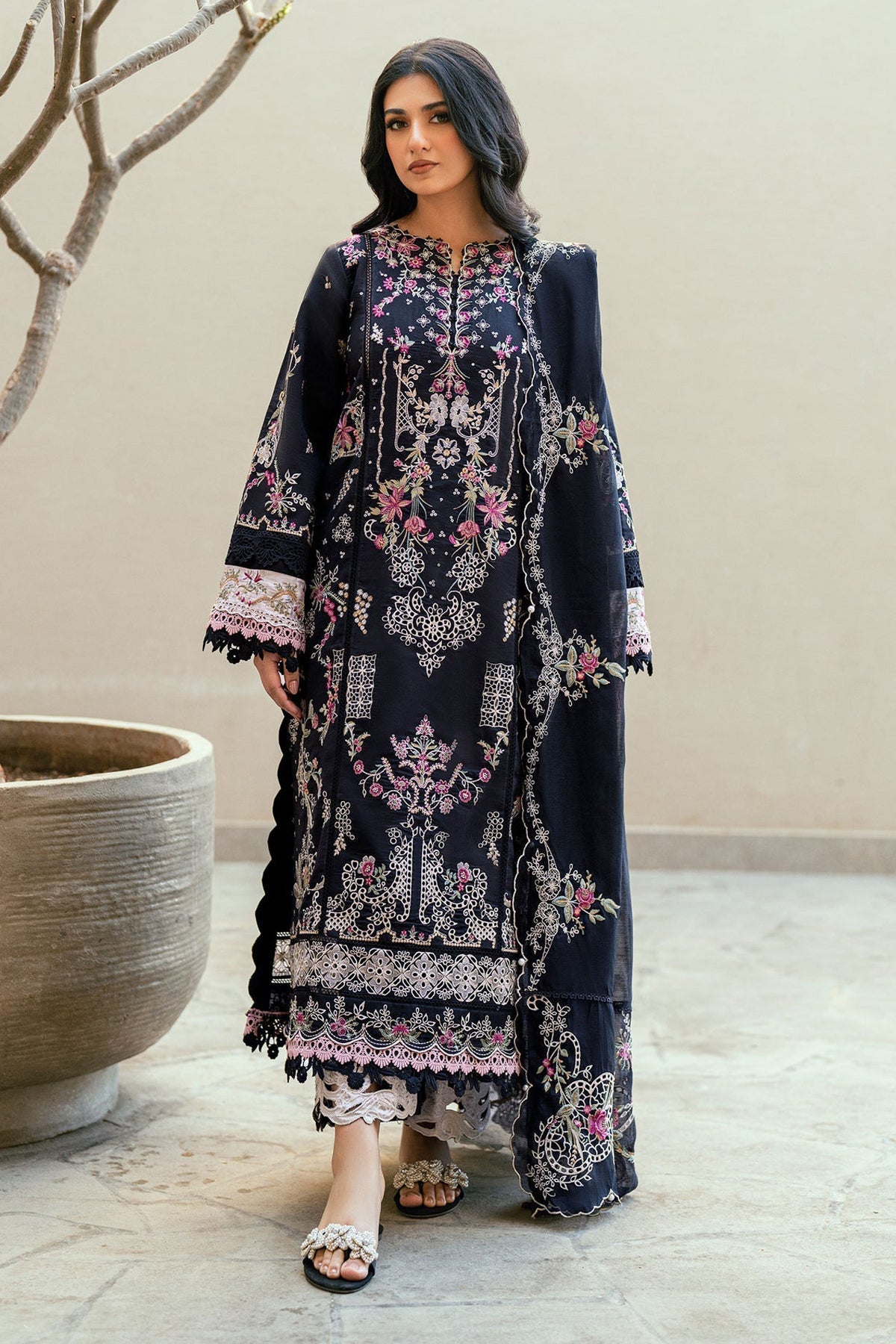 3PC LAWN EMBROIDERED SHIRT WITH KHADDI NET EMBROIDERED DUPATTA & TROUSER-BIC-4826