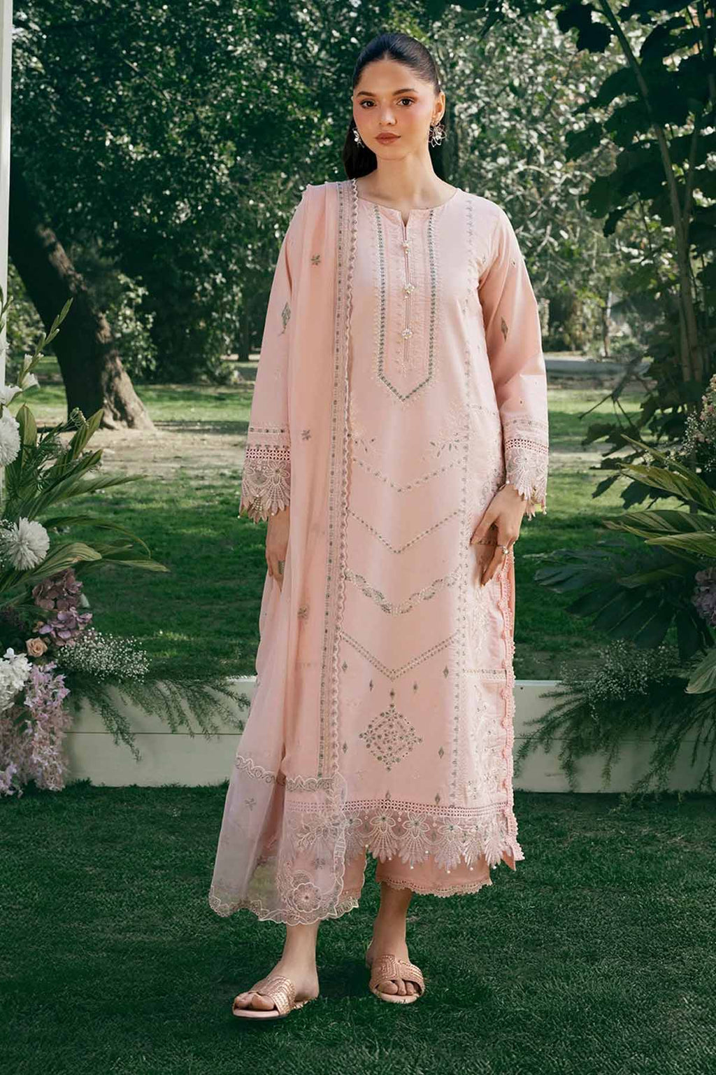 3PC LAWN EMBROIDERED SHIRT WITH KHAADI NET EMBROIDERED DUPATTA AND TROUSER-BIC-4840