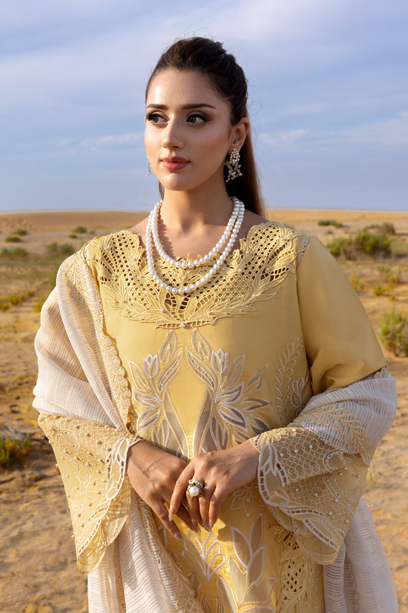 3PC LAWN LASERCUTWORK EMBROIDERED SHIRT WITH KHAADI NET EMBROIDERED DUPATTA AND TROUSER -BIC-4769