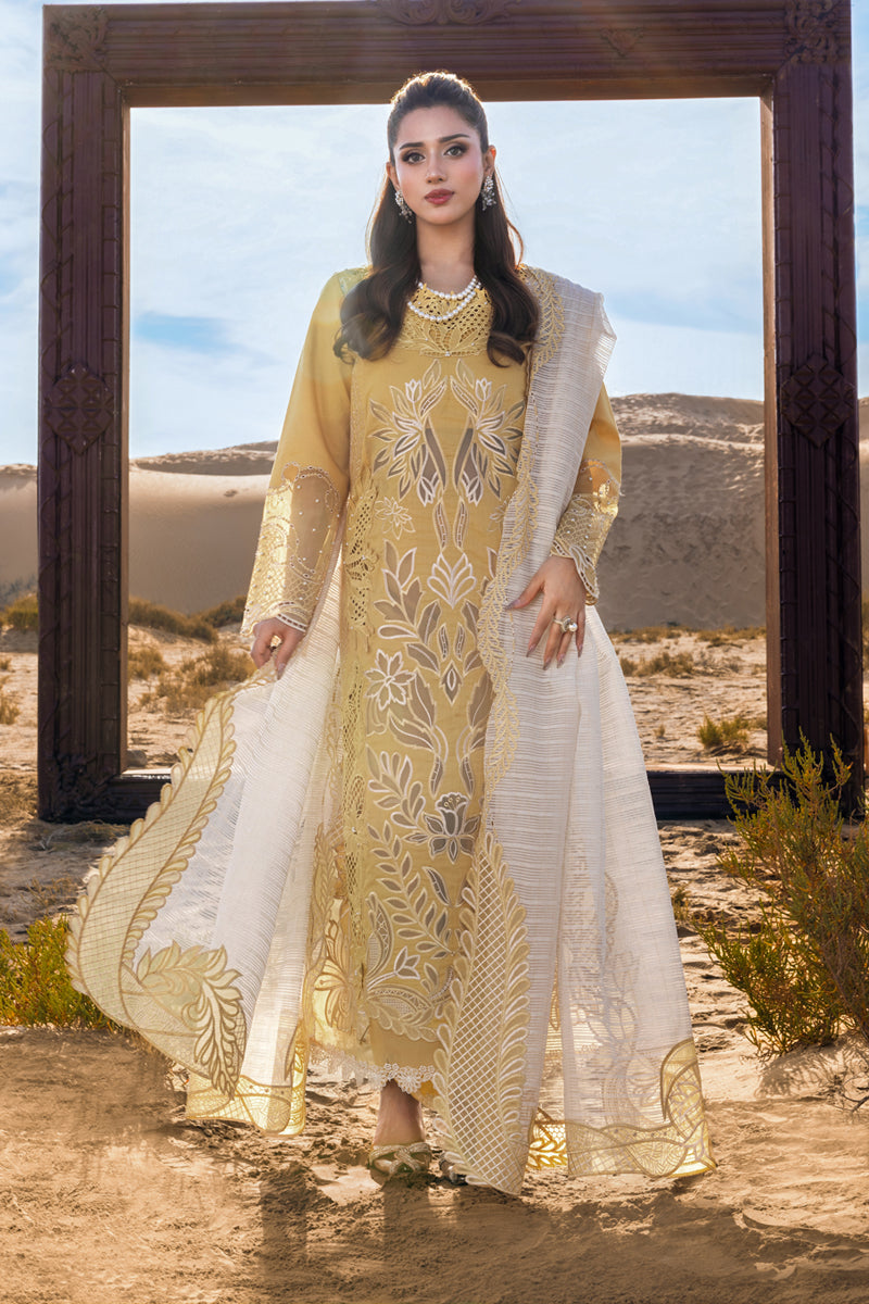 3PC LAWN LASERCUTWORK EMBROIDERED SHIRT WITH KHAADI NET EMBROIDERED DUPATTA AND TROUSER -BIC-4769