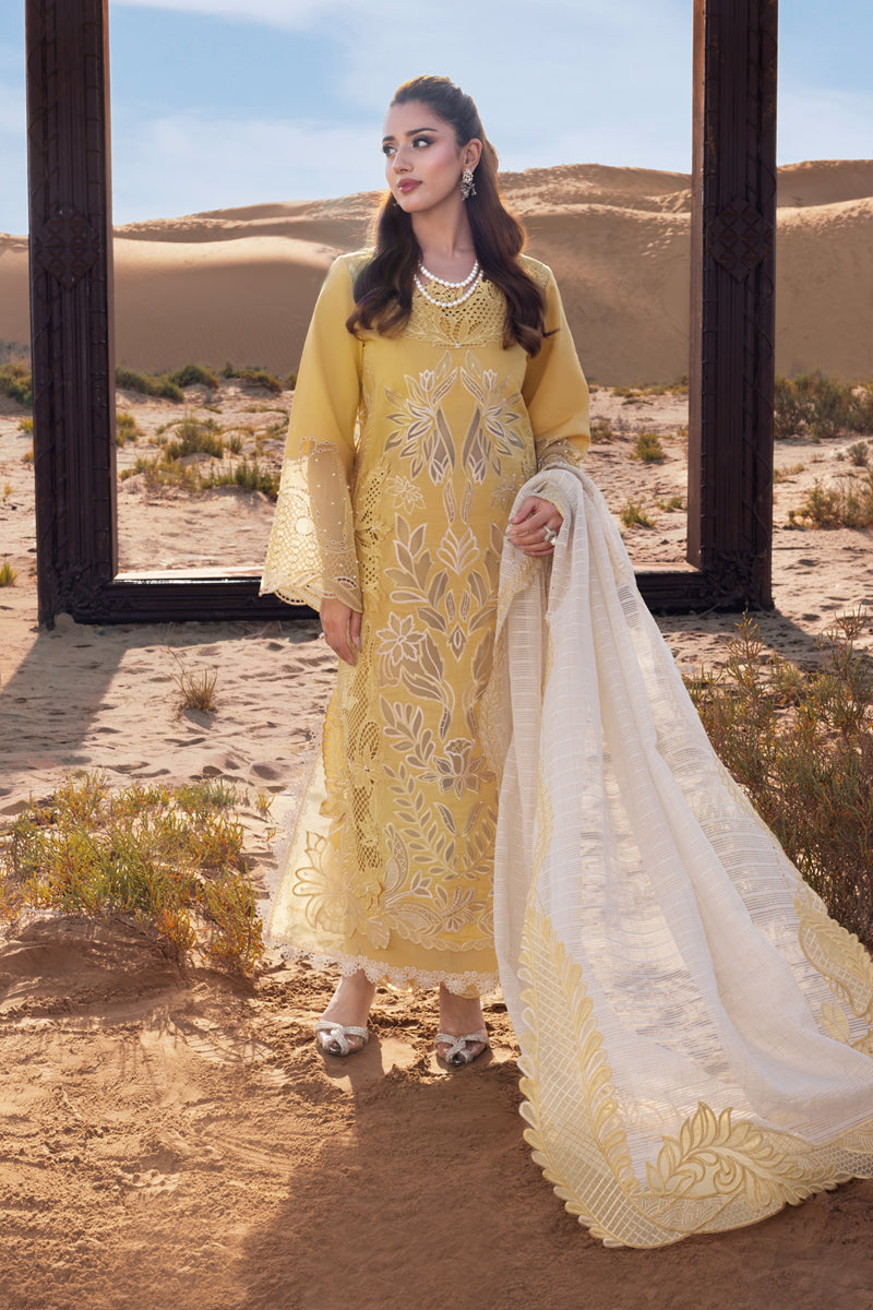 3PC LAWN LASERCUTWORK EMBROIDERED SHIRT WITH KHAADI NET EMBROIDERED DUPATTA AND TROUSER -BIC-4769