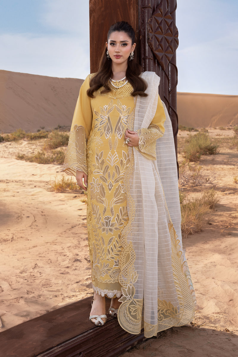 3PC LAWN LASERCUTWORK EMBROIDERED SHIRT WITH KHAADI NET EMBROIDERED DUPATTA AND TROUSER -BIC-4769