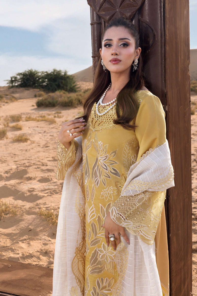 3PC LAWN LASERCUTWORK EMBROIDERED SHIRT WITH KHAADI NET EMBROIDERED DUPATTA AND TROUSER -BIC-4769