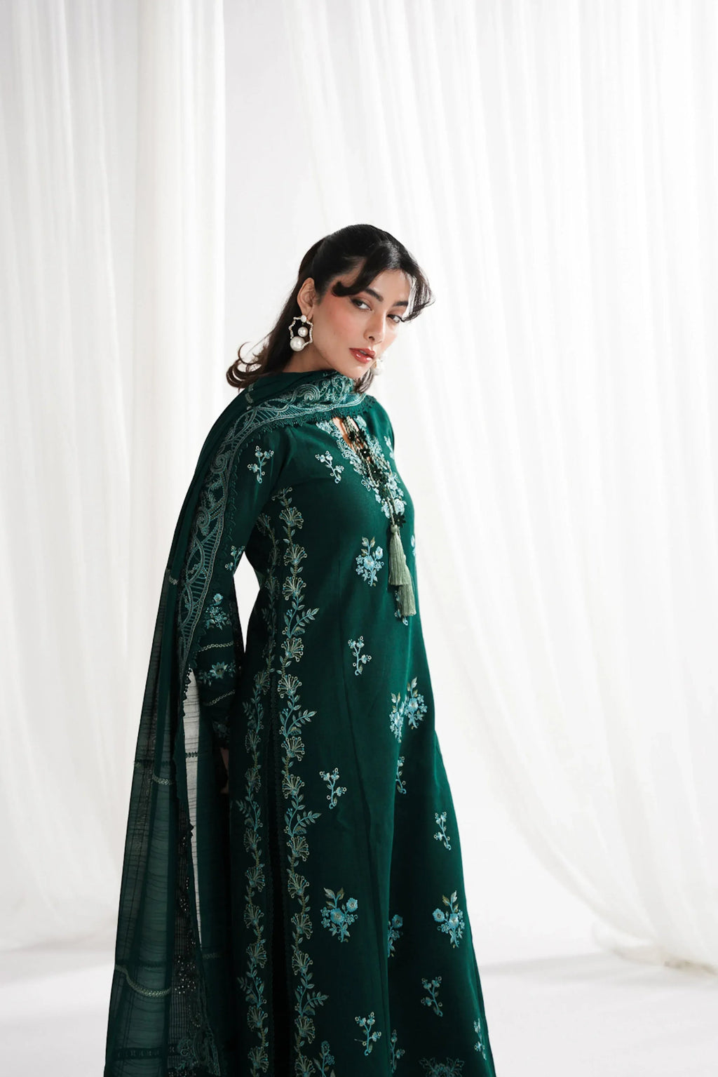 3PC LAWN EMBROIDERED SHIRT WITH KHADDI NET EMBROIDERED DUPATTA & EMB TROUSER-BIC-4687