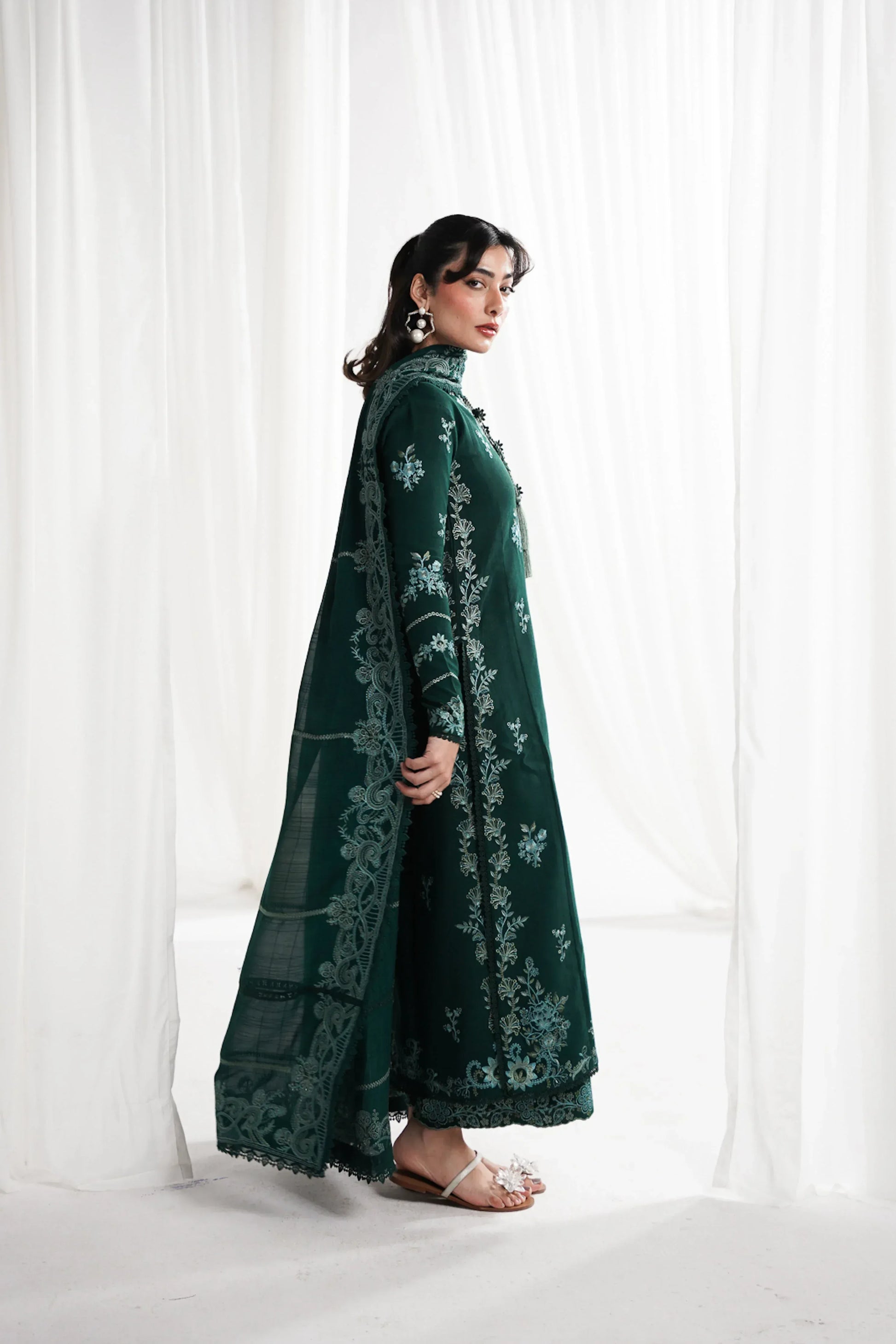 3PC LAWN EMBROIDERED SHIRT WITH KHADDI NET EMBROIDERED DUPATTA & EMB TROUSER-BIC-4687