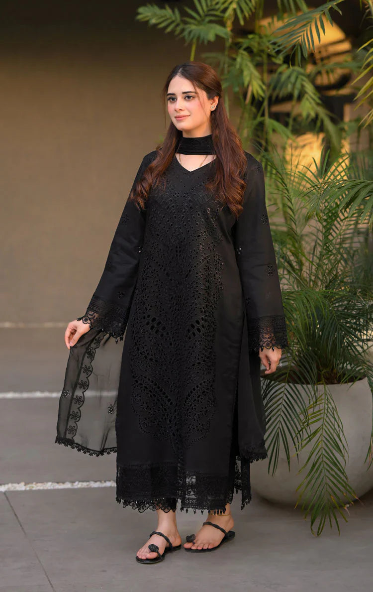 3PC LAWN Chickenkari Embroidered SHIRT WITH Printed Diamond DUPATTA AND TROUSER - FT 057