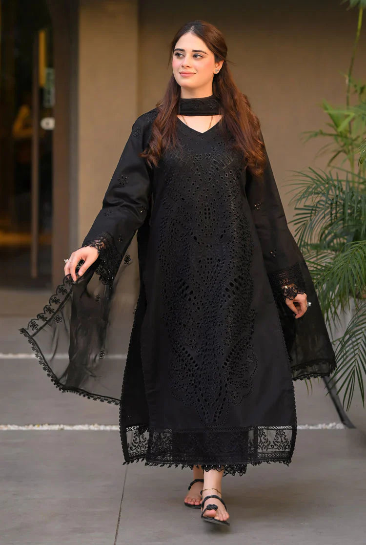 3PC LAWN Chickenkari Embroidered SHIRT WITH Printed Diamond DUPATTA AND TROUSER - FT 057