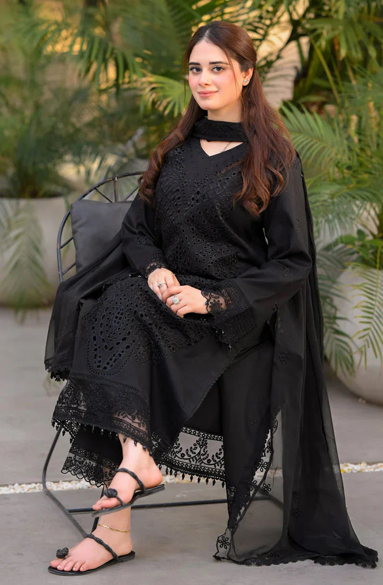 3PC LAWN Chickenkari Embroidered SHIRT WITH Printed Diamond DUPATTA AND TROUSER - FT 057