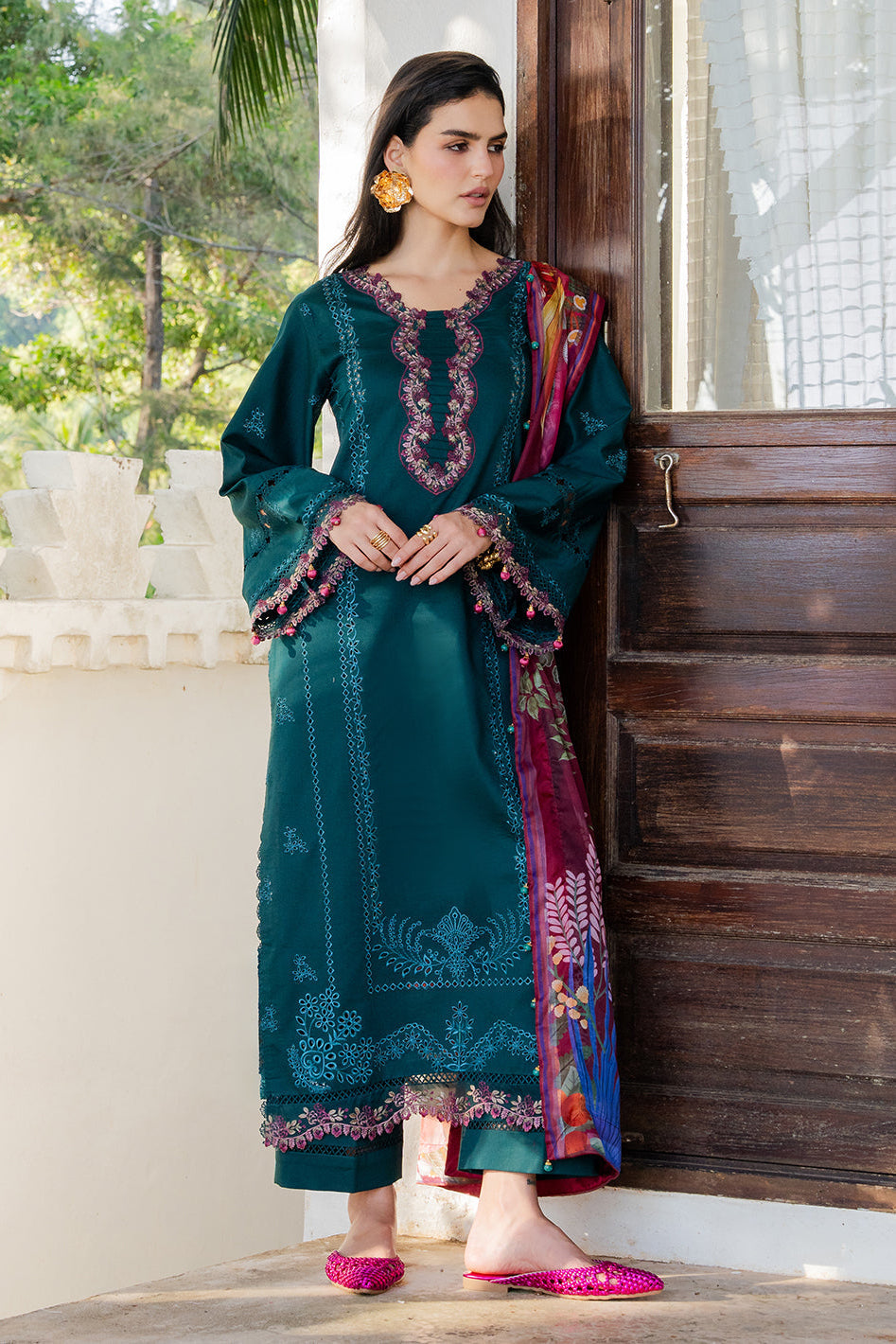 3PC LAWN EMBROIDERED SHIRT WITH CHIFFON PRINT DUPATTA AND EMB TROUSER-BIC-4841