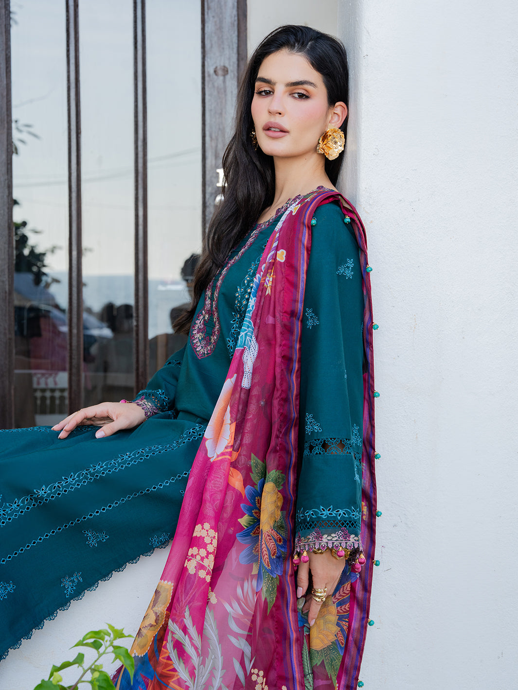 3PC LAWN EMBROIDERED SHIRT WITH CHIFFON PRINT DUPATTA AND EMB TROUSER-BIC-4841
